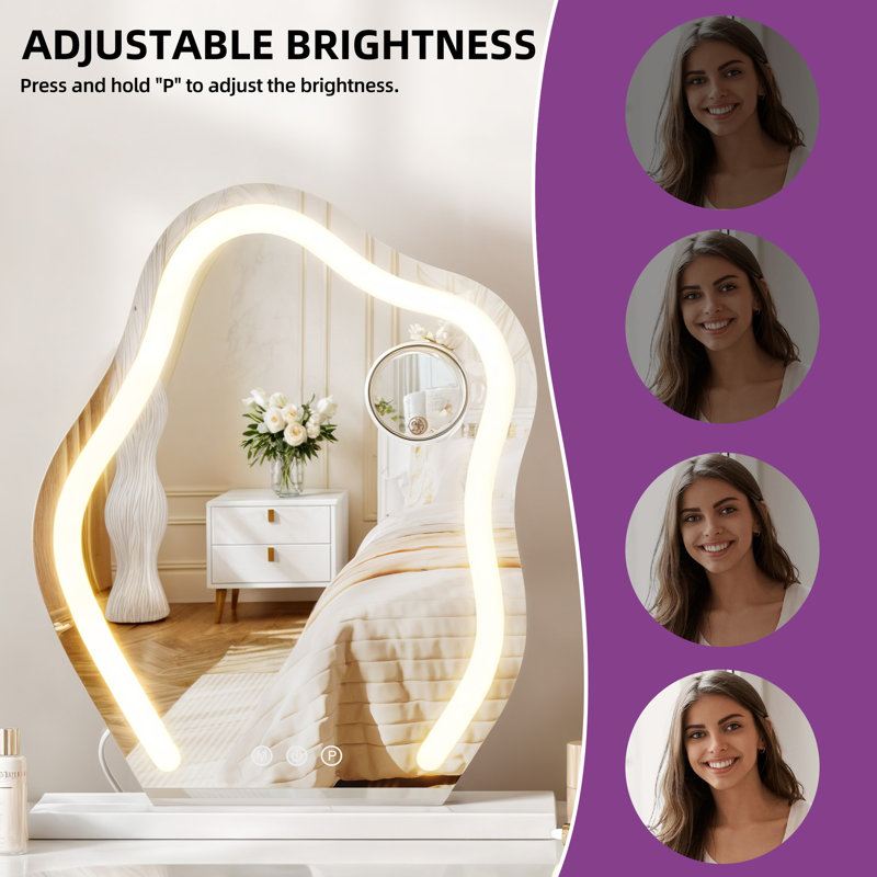 Balconera Large Makeup Vanity Mirror With LED Lights Dimmable 3 Color Light Memory Function Touch Control Reviews Wayfair